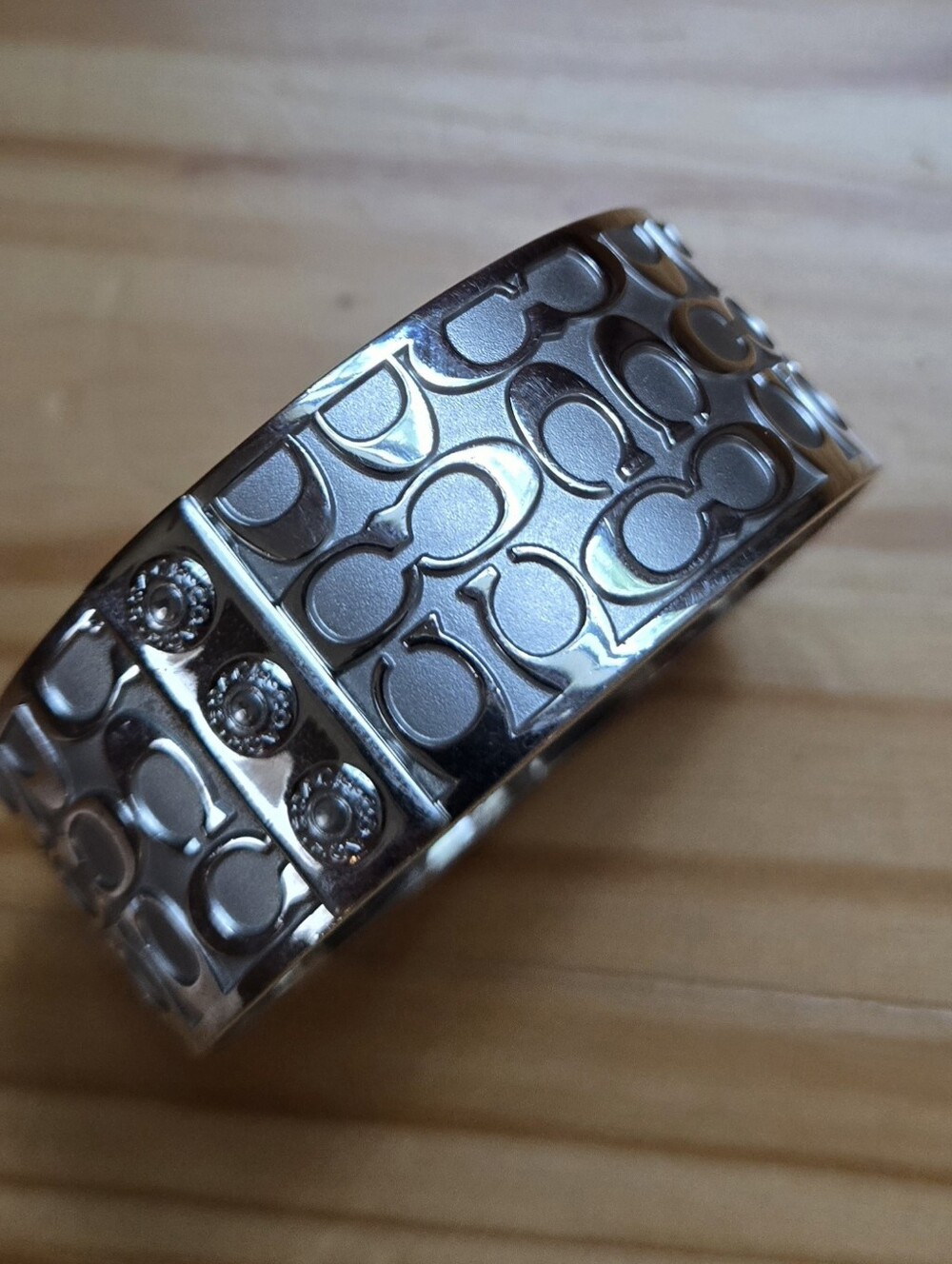 Coach Silver Tone Embossed 'C' Cuff Bracelet